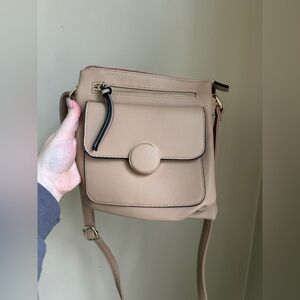 Neutral Tan Crossbody Bag with Front Pocket